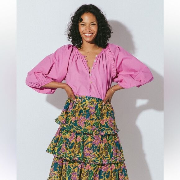 Cleobella Jess Puff Sleeve Blouse in Azalea Pink Purple size small - Picture 1 of 8